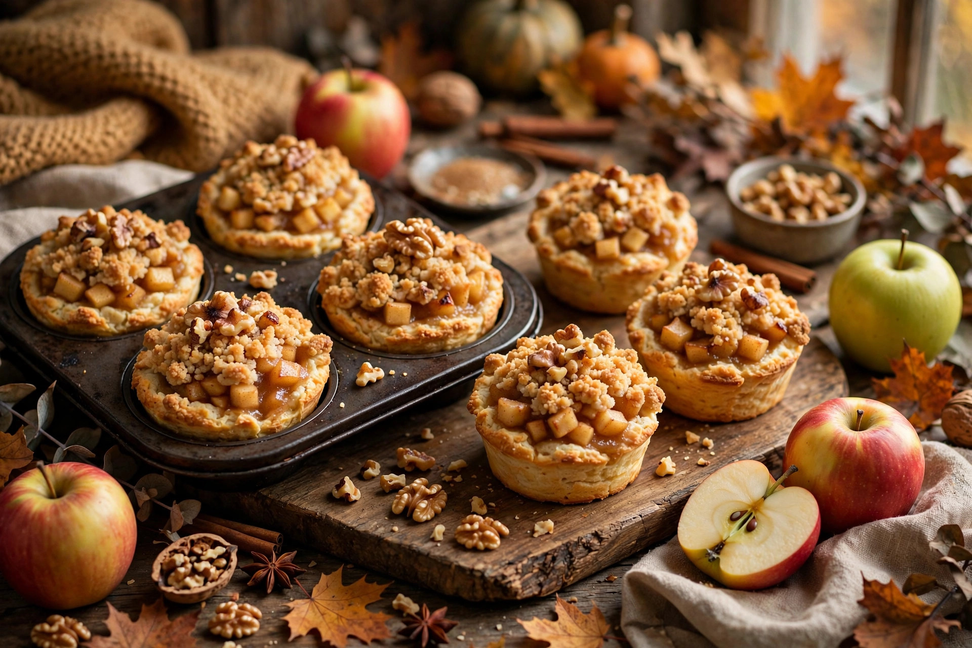 Apple Pie Biscuit Cups with Streusel Apple pie biscuit cups with streusel topping and walnuts