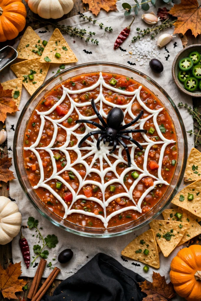 Spooky Spiderweb Taco Dip easy halloween appetizers