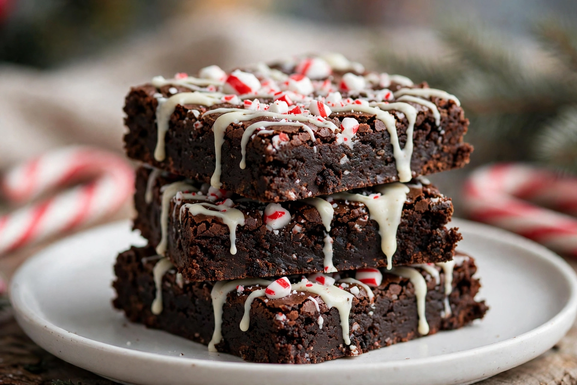 Peppermint chocolate Christmas cookie bars topped with crushed candy canes