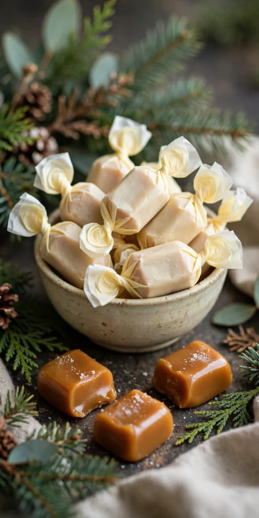 Buttery salted caramels wrapped in wax paper twists
