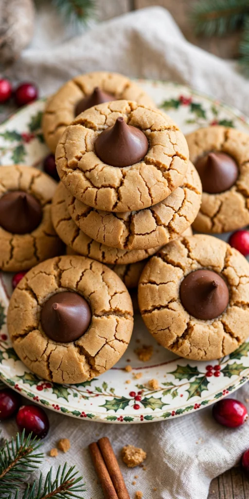 Peanut butter blossom cookies with chocolate kisses