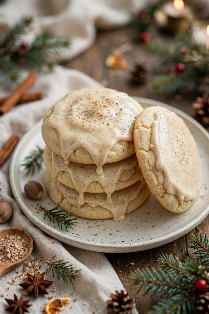 Soft eggnog sugar cookies with nutmeg glaze
