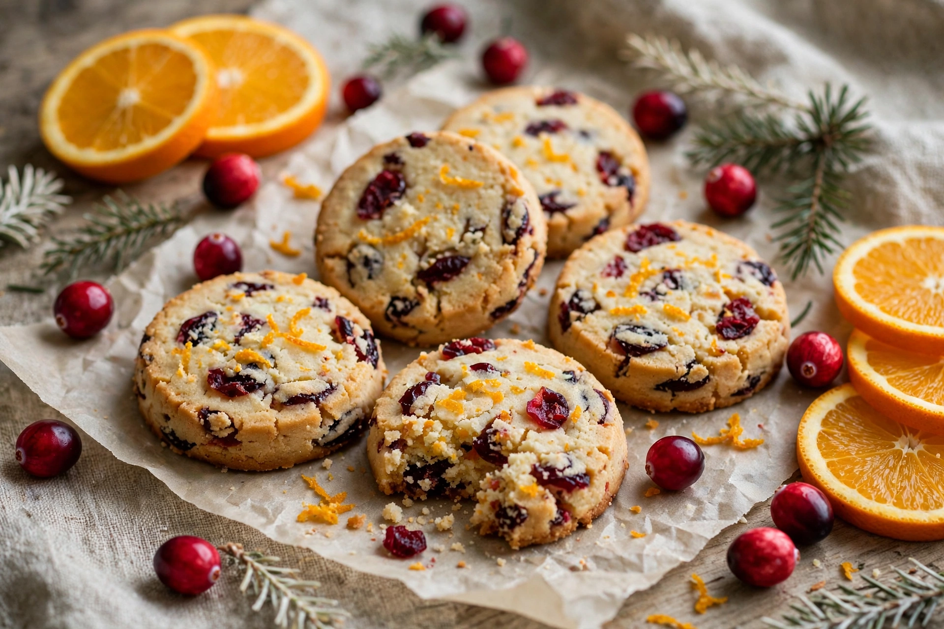 Cranberry orange Christmas shortbread cookies with dried cranberries