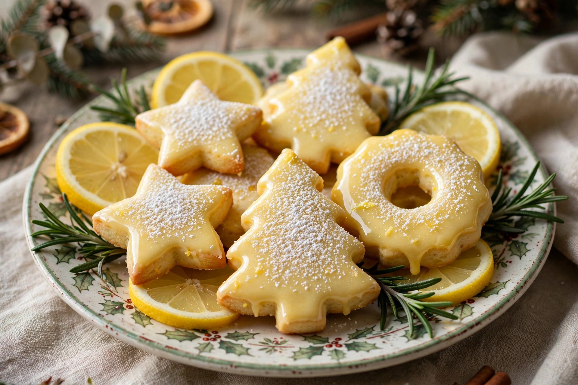 Lemon Christmas shortbread cookies with lemon glaze